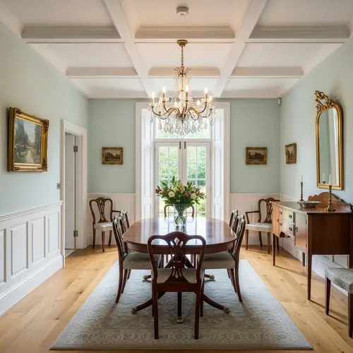 Meticulously Decorated Room with Mint Walls & Crystal Chandelier