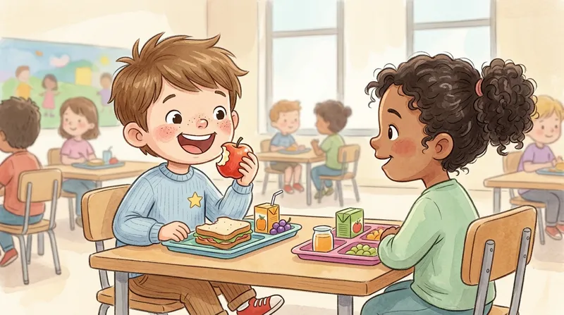 David's Joyful Cafeteria Moment - Children's Book Art