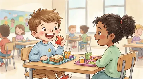 David's Joyful Cafeteria Moment - Children's Book Art