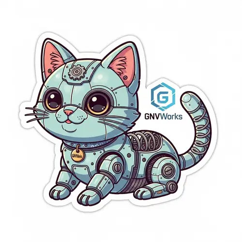 Charming Kawaii-Style Mechanical Cat Sticker Design | GNVWorks