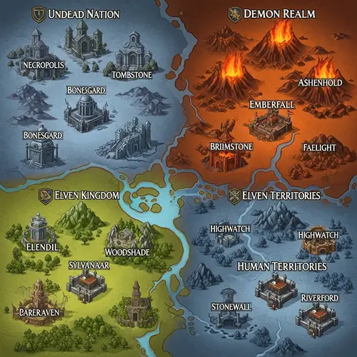 Explore the Fantasy Map of Four Unique Nations