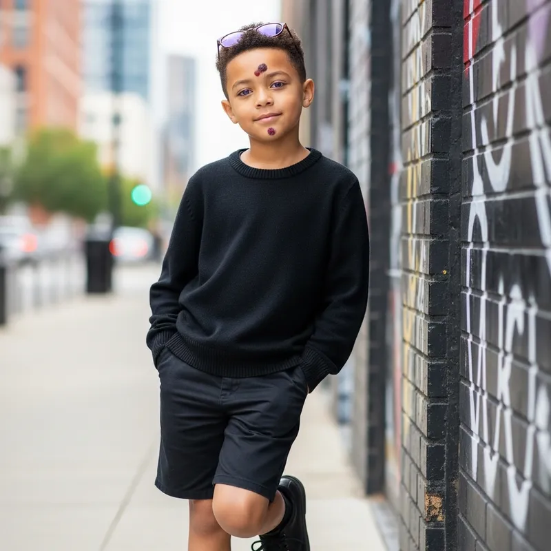 Mixed-Race Boy with Glossy Purple Eyes Posing for Photo Mixed-Race Boy with Glossy Purple Eyes Posing for Photo