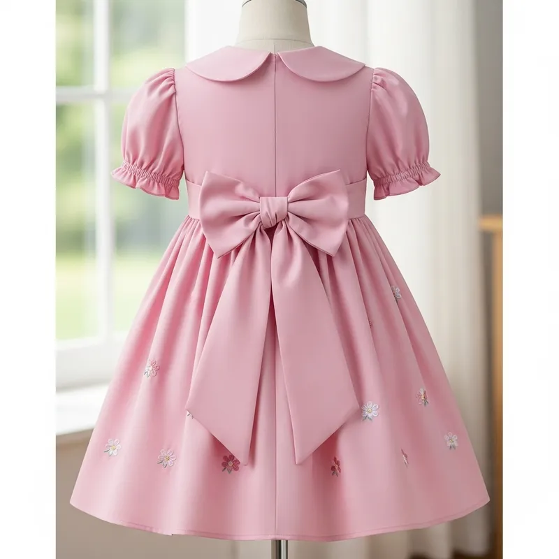 Charming Pink Kids Dress with Bow & Collar Charming Pink Kids Dress with Bow & Collar