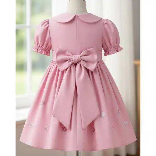 Charming Pink Kids Dress with Bow & Collar