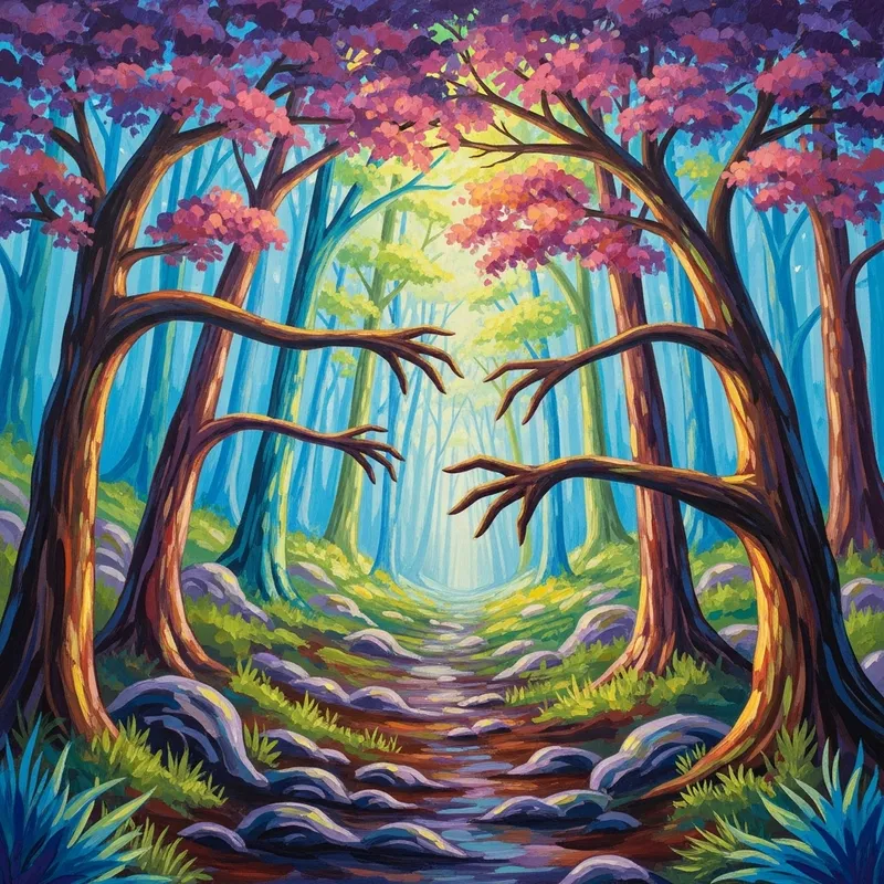 Enchanted Forest Pathway: Vibrant Acrylic Painting Adventure