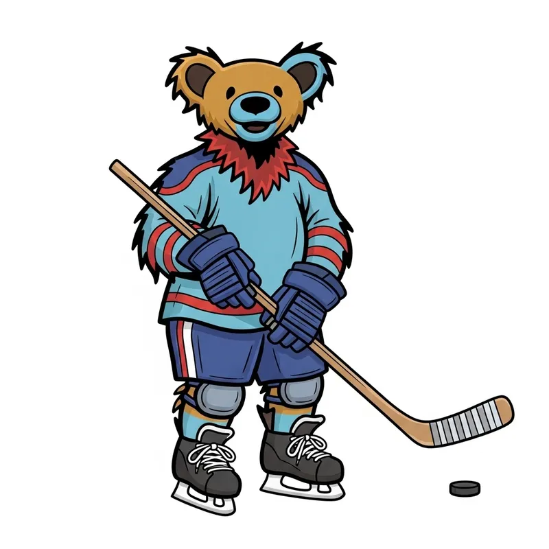 Grateful Dead Bear Ice Hockey Gear Illustration