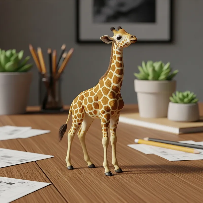 Realistic Miniature Giraffe Sculpture on Wooden Table