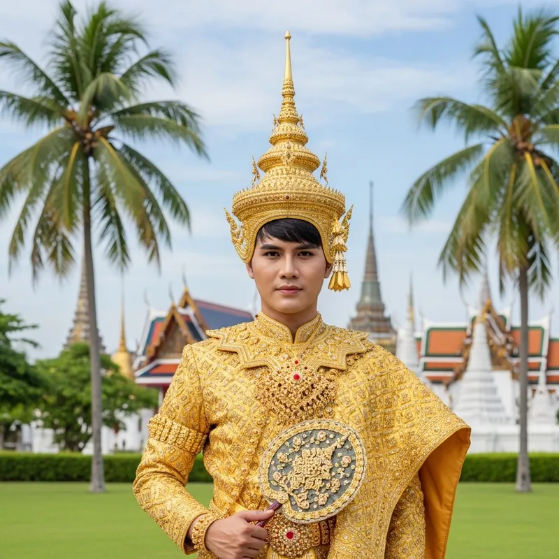 Elegant South Asian Man in Traditional Thai Costume