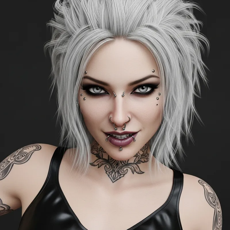 Athletic Goth Woman with White Punk Hair in Fantasy Digital Art
