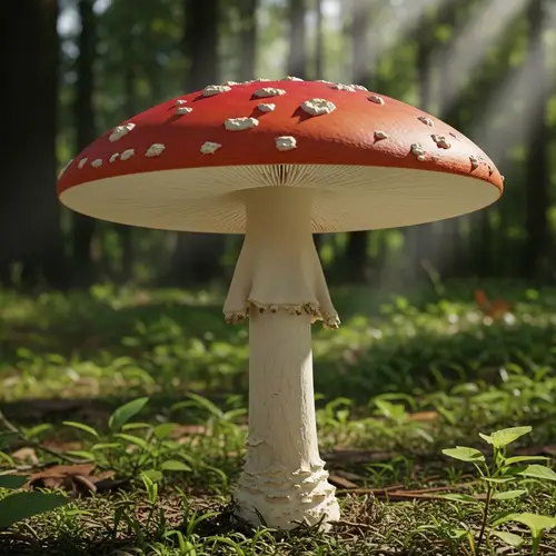 Vibrant Red Mushroom in Lush Forest - Detailed Image