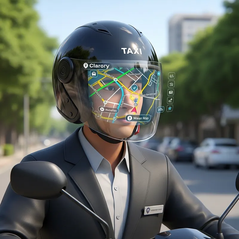 AR Helmet with Vibrant AR Maps for Online Motorcycle Taxi