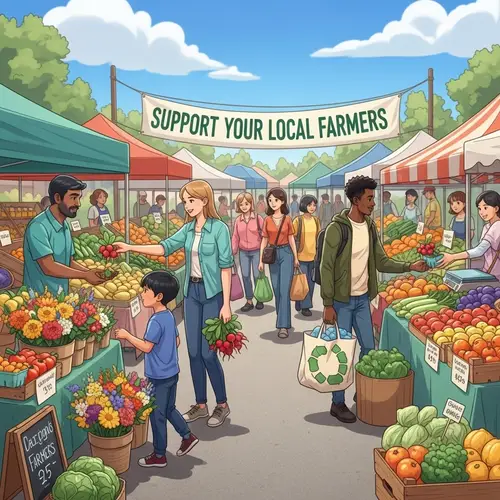 Vibrant Farmers Market Scene | Local Produce & Florist Stalls