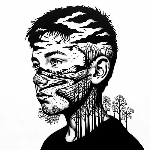 Nature Scene Boy Stencil Artwork