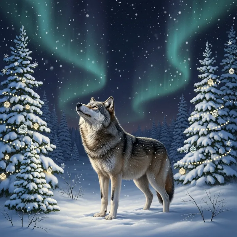 Christmas Wolf - Enchanting Winter Holiday Scene