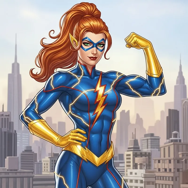 Empowering Female Superhero Flexing Muscles