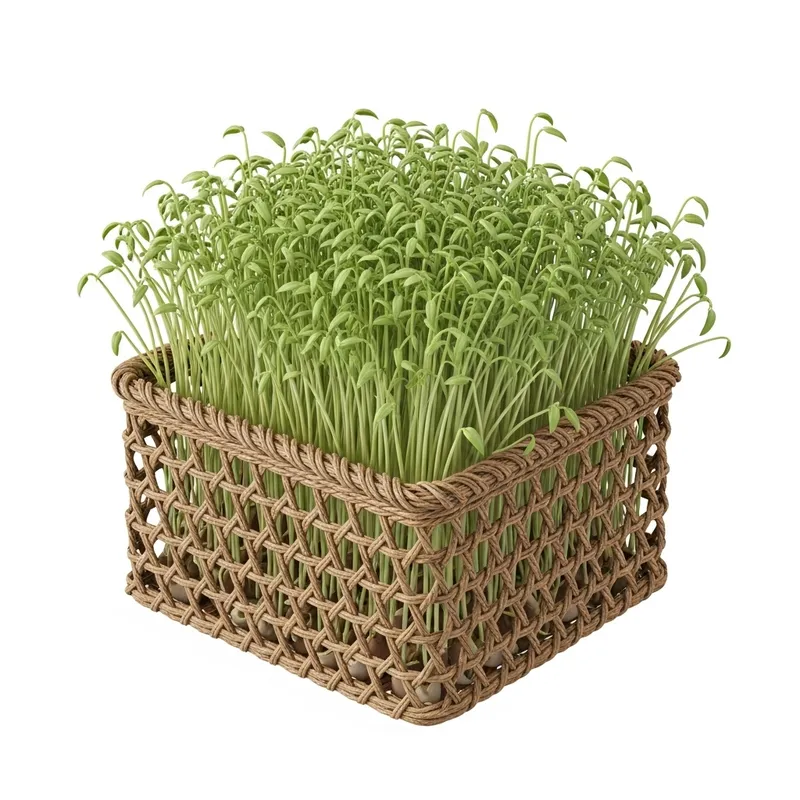Organic Bean Sprouts in Intricately Woven 3D Basket