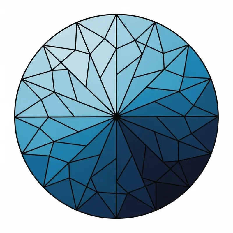 Geometric Circle Design with Black Lines and Blue Shades