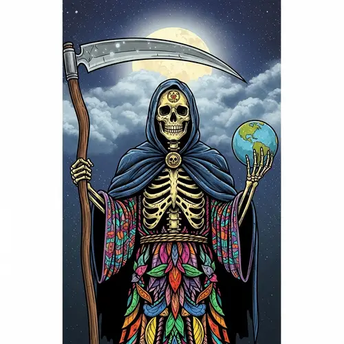 Illustration of Santa Muerte: Traditional Folkloric Depiction