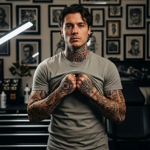 Athletic Caucasian Man with Intricate Tattoos | Realistic Style