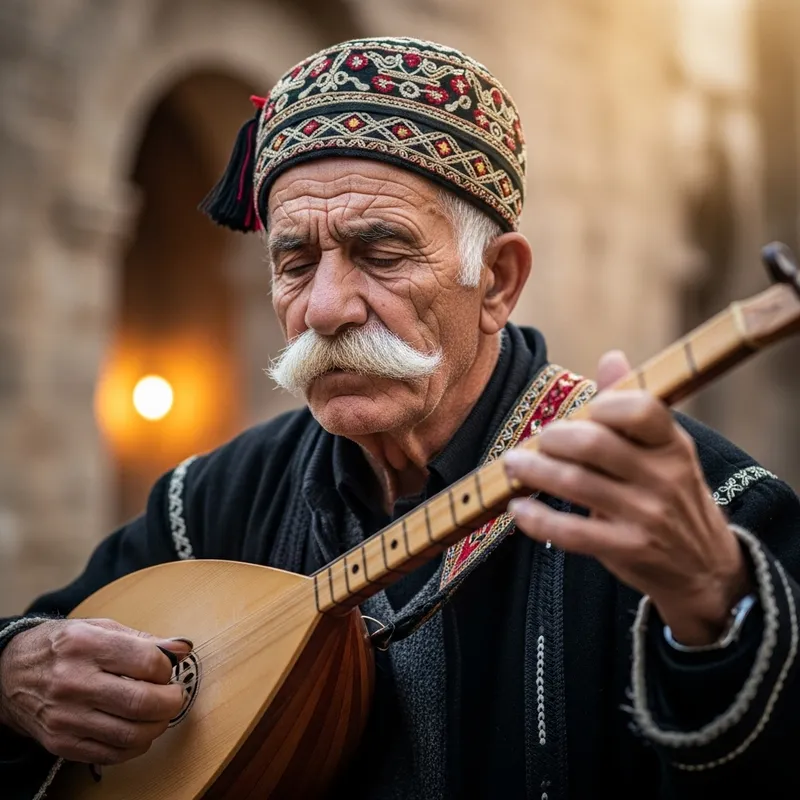 Authentic Folk Musician Şakiro Playing Bağlama
