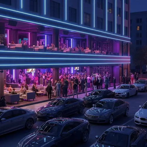 Lively Night Club in City | Neon Lights, Music, & Luxury Cars