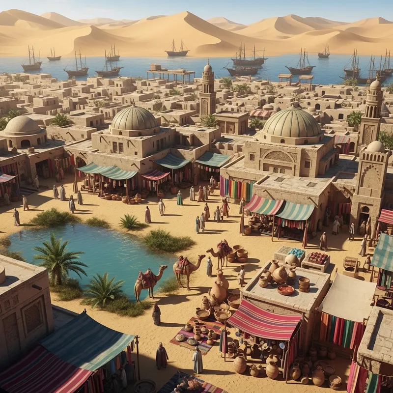 Desert Port City | Oasis Souks & Camel Caravans