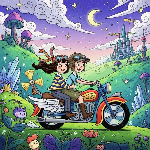 Brunette Girl and Boy on Disney Motorcycle Adventure