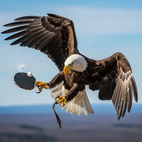 Muscular Eagle Swinging Ping Pong Paddle | Skillful Bird