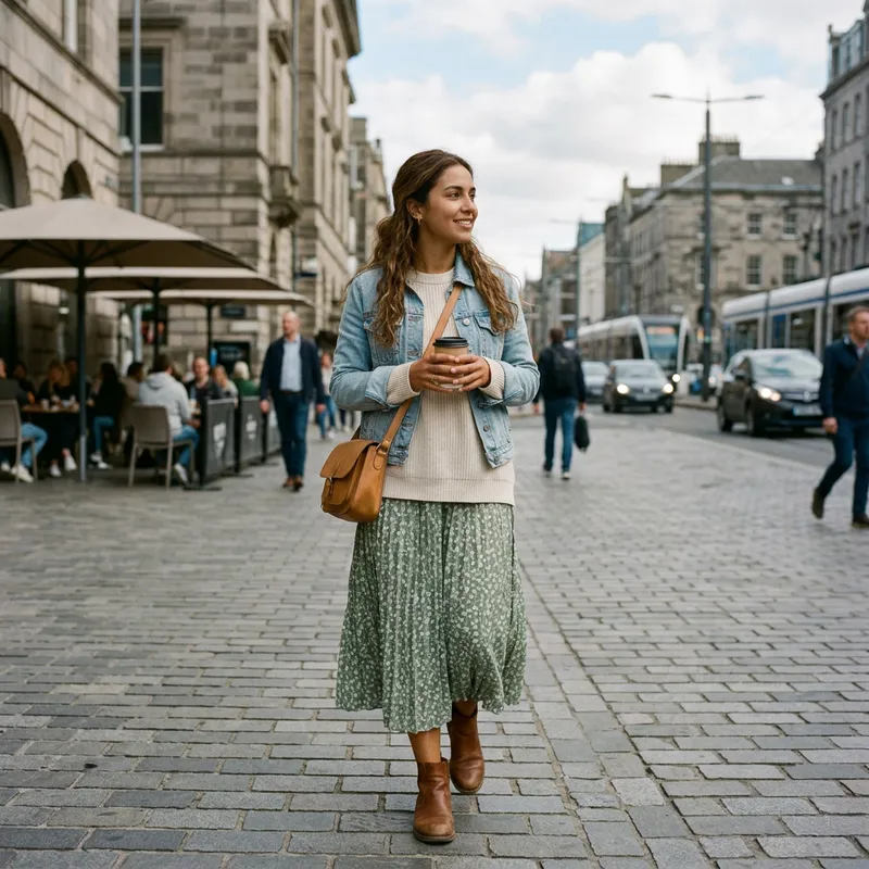 Feminine Model Strolling Through Urban Landscape
