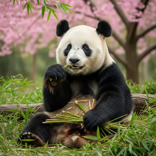 Adorable Panda Serenity: Munching in Bamboo Forest