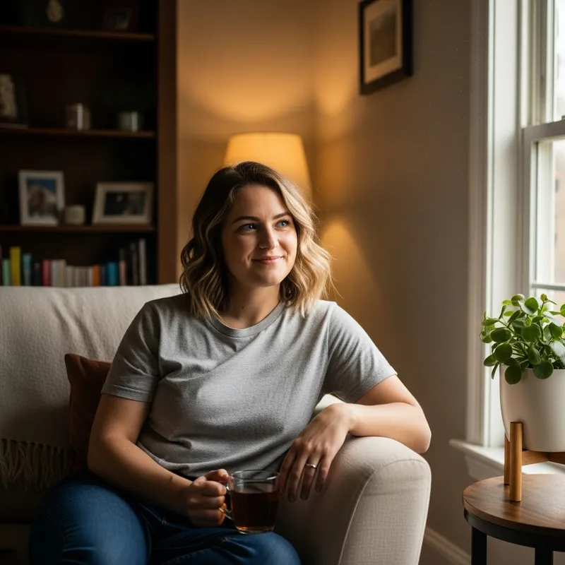 Stylish Blonde Woman in Cozy Setting