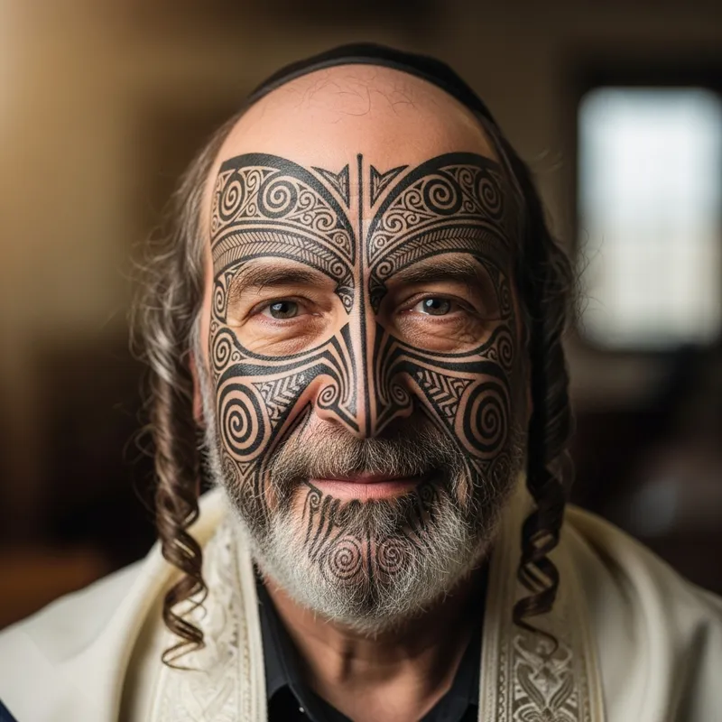 Rabbi Schneerson with Māori Inspired Tattoo