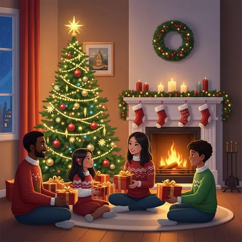 Cozy Festive Christmas Scene with a Multicultural Family