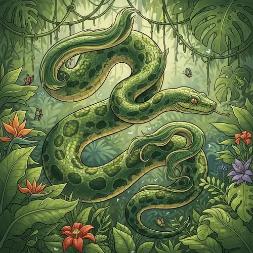 Dancing Green Anaconda: Wild and Vibrant Illustration