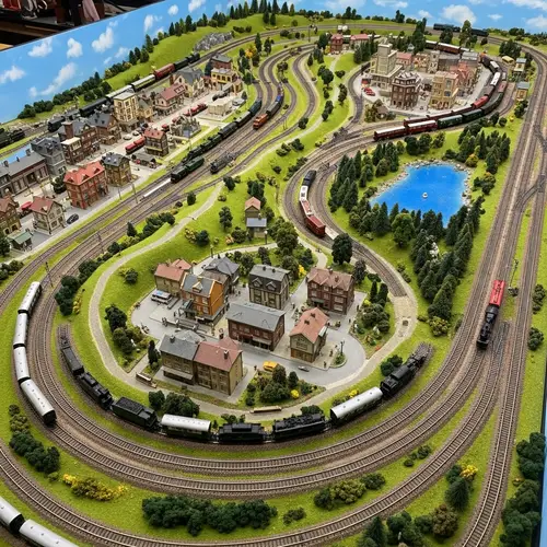 Detailed N Scale Model Train Layout - Miniature Buildings, Trees & Figurines