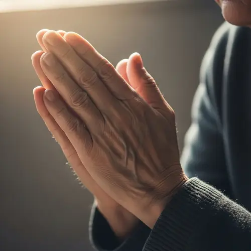 Aged Hands Clasped in Prayer: Serene Moment Captured