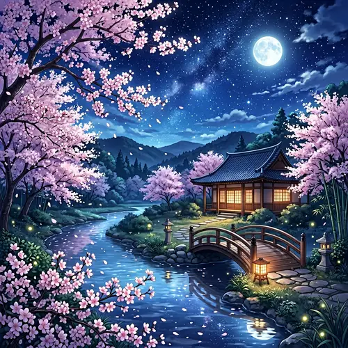 Tranquil Anime-Inspired Cherry Blossom Wallpaper Design