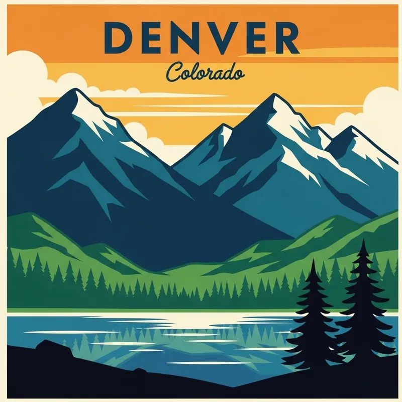 Vintage Travel Poster Art of Denver Mountains
