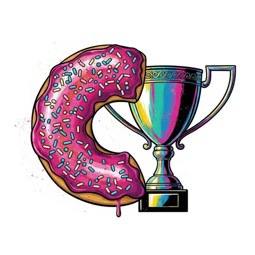 Donut Trophy Logo: Vibrant Digital Illustration in Street Art Style