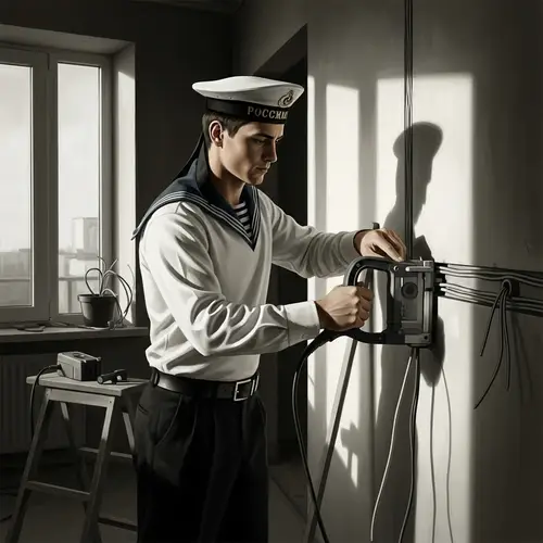 Vintage Russian Sailor Builder Painting | High-Tech Apartment Renovation