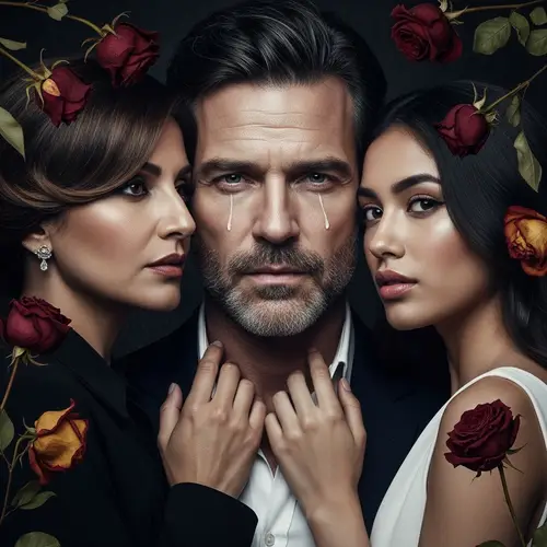 Torn Between Two Lovers - Noir-Style Drama with Withered Roses