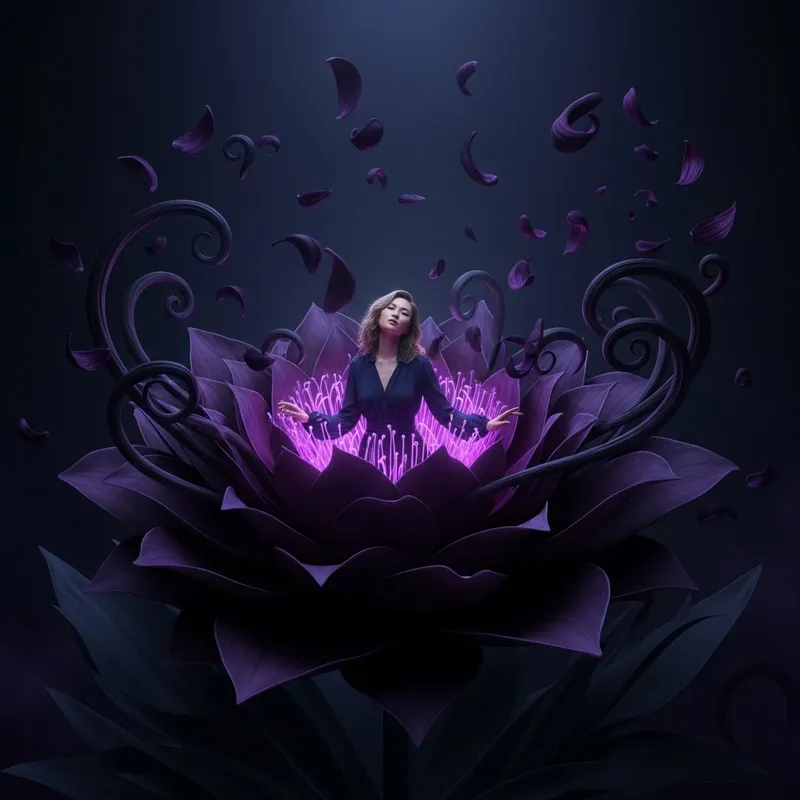 Ethereal Dark Fashion: Asian Lady in Bioluminescent Flower Ethereal Dark Fashion: Asian Lady in Bioluminescent Flower