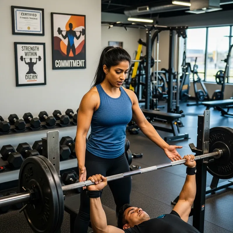 Spotter Woman at Gym: Fitness Trainer Certification Spotter Woman at Gym: Fitness Trainer Certification