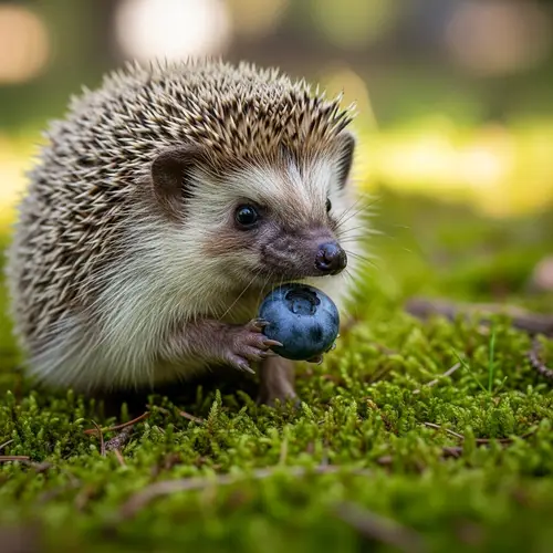 Small Hedgehog Holding Blueberry