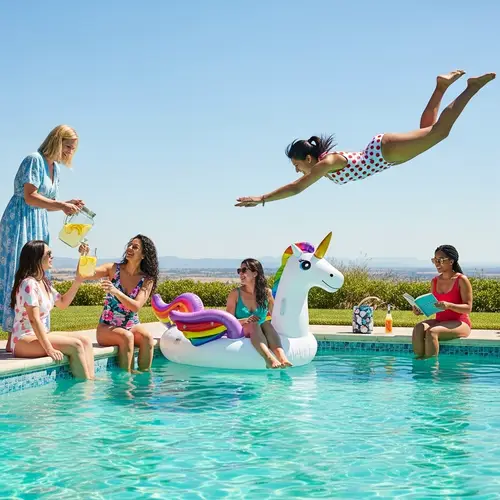 Diverse Women Pool Party on Sunny Afternoon