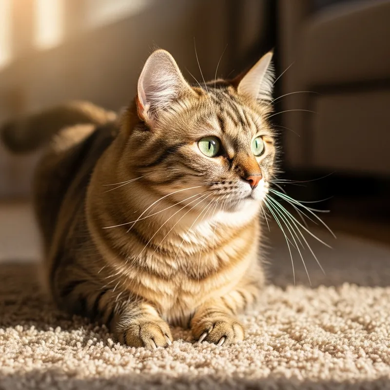 Adorable Cat with Green Eyes on Cozy Carpet