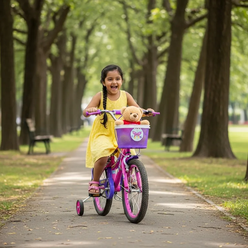 Happy Child Cycling in Peaceful Park