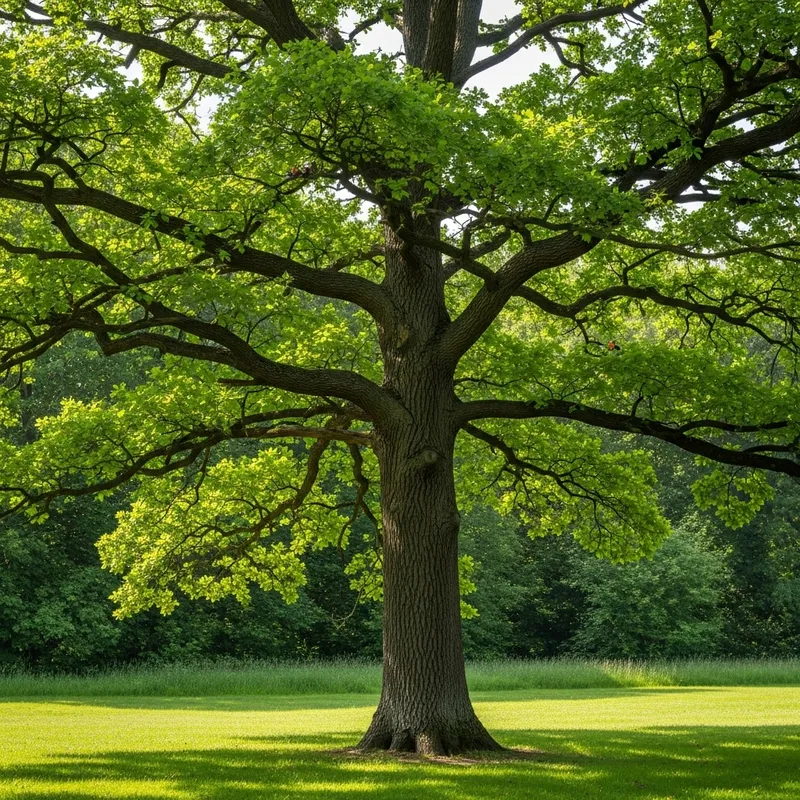 Beautiful Solitary Oak Tree in Green Meadow