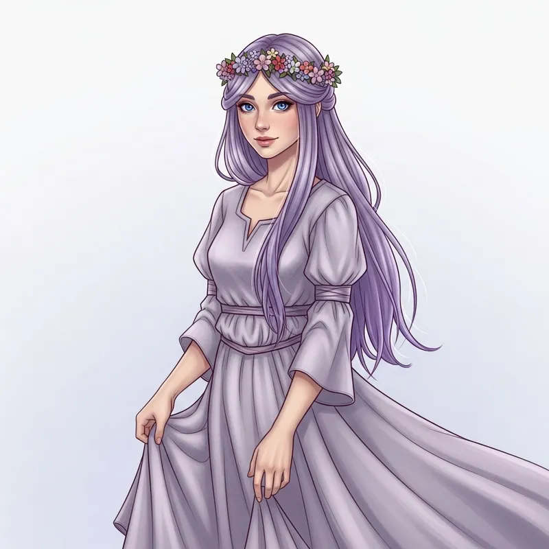 Thyla: Serene Maiden with Lilac Hair & Blue Eyes