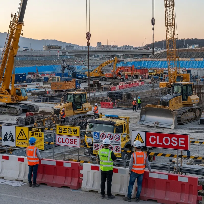 Construction Project Site Closing at Dusk